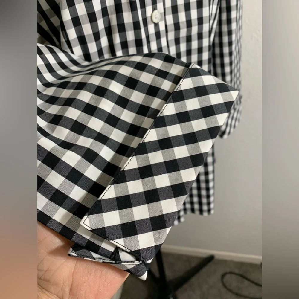 Lafayette 148, 3/4 sleeve button down black and white checkered gingham 8 - Picture 3 of 7